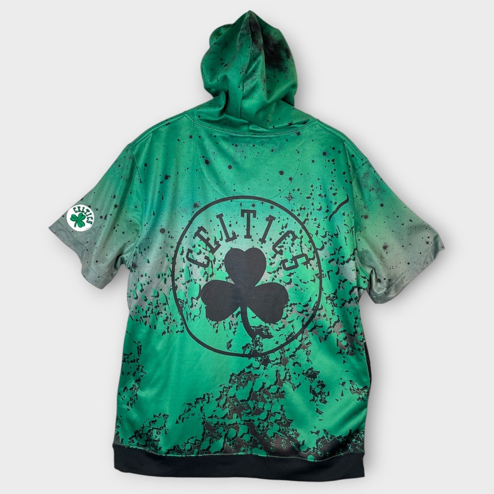 FISLL Celtics Short Sleeve Hoodie XL Boston NBA Short Sleeve Pockets Green NEW - Picture 4 of 15